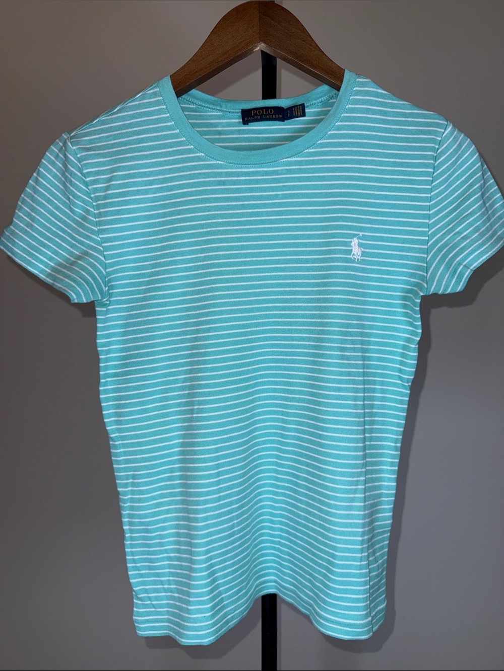 Ralph Lauren Teal & White Striped Crew Tee | Size SP